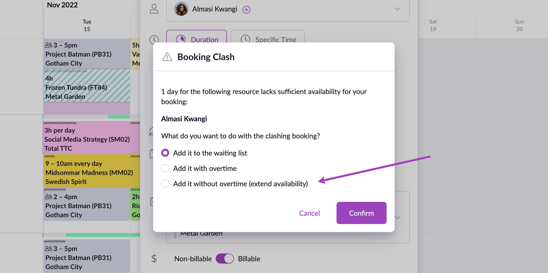 add booking without overtime