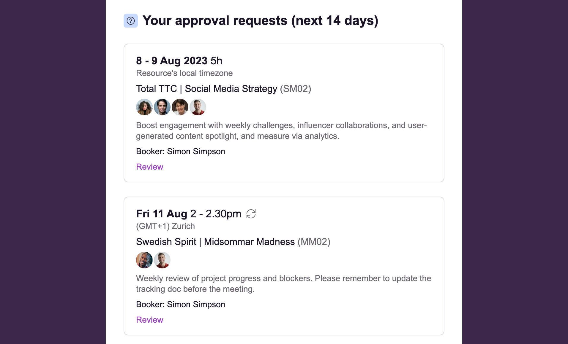 pending approval requests daily schedule email