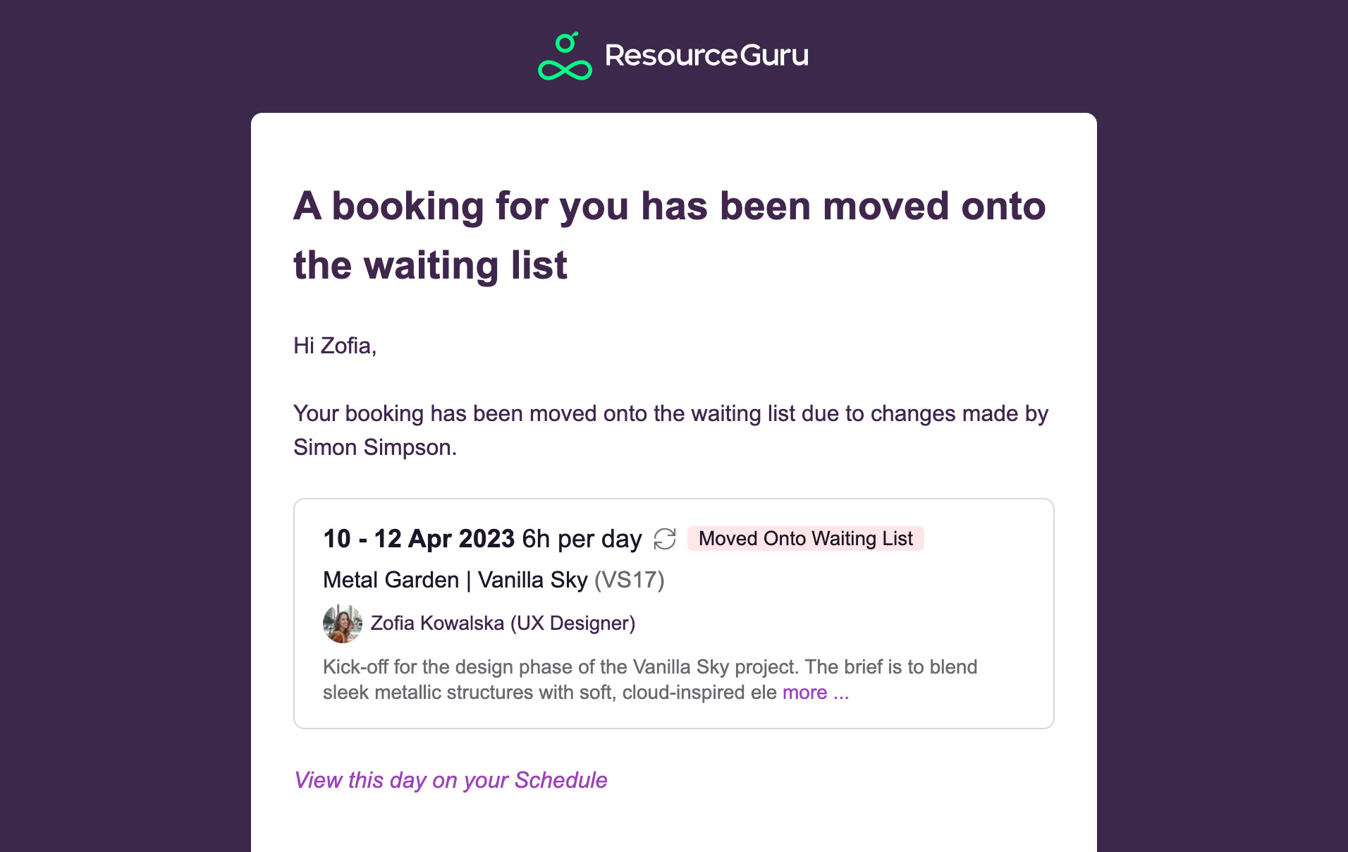 email notifications waiting list