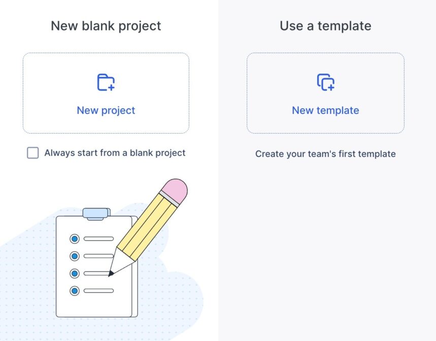 Adding a new project in Float, choose between a blank project or an existing template