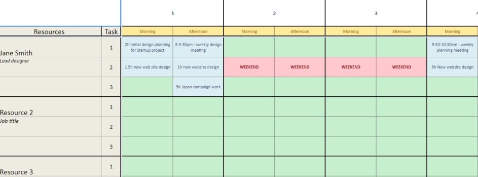 Free Scheduling Template Spreadsheet from Resource Guru Screenshot