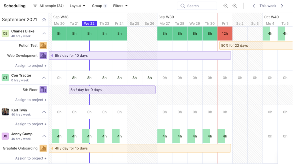 Schedule view in Productive.