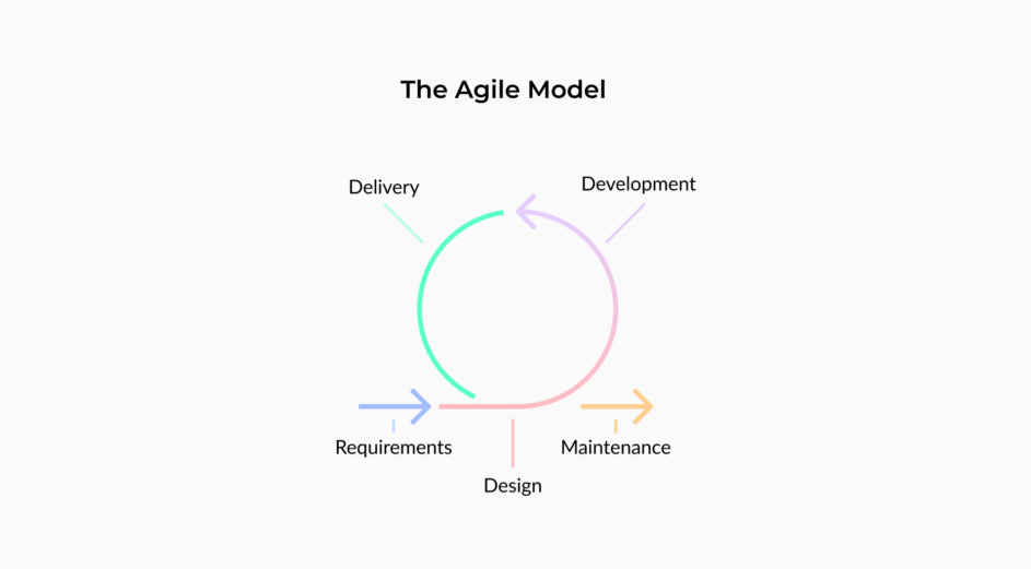 The agile model going through its stages iteratively.