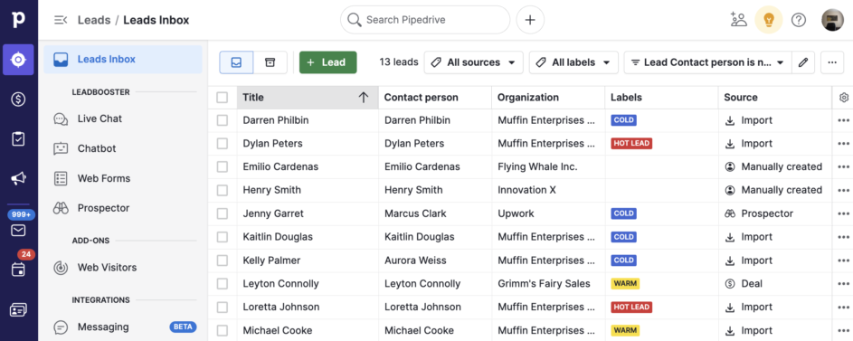 Leads database in pipedrive. 